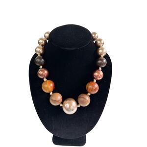 Vintage Elegant Necklace Womens Wood And Faux Pearl Beads Heavy Solid Jewelry